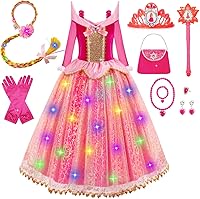 Vista 6 de Meland Vestidos de princesa para niñas, vestido de princesa iluminado para niñas de 3 a 10 años, disfraz para niñas, Halloween, cumpleaños