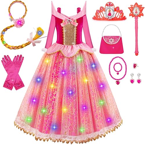 Meland Princess Dresses for Girls - Light Up Princess Dress Up for 3-10 Year Old, Costume for Girls Halloween Birthday