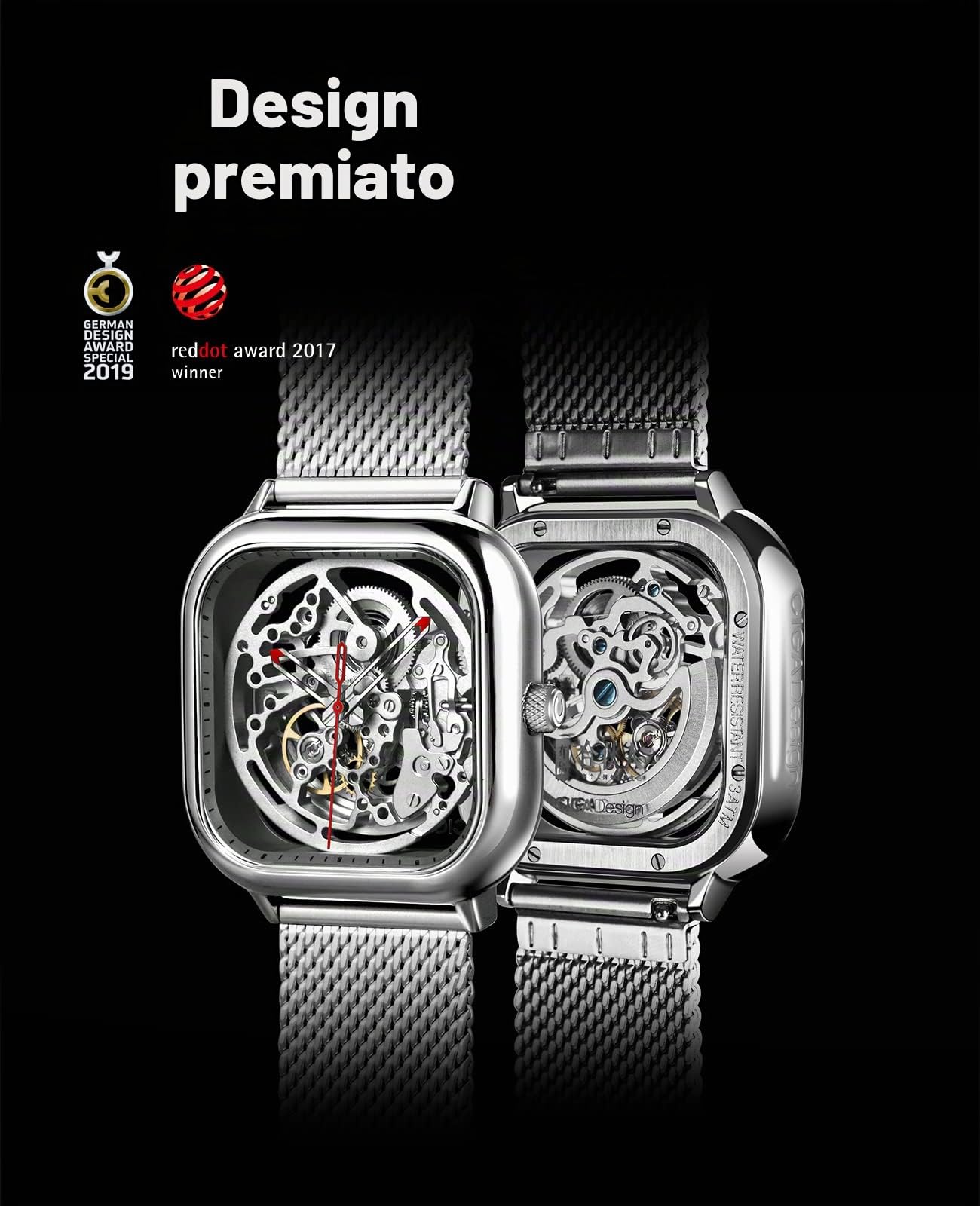 CIGA Design Scheletrato Quadrato Orologio Meccanico Automatico