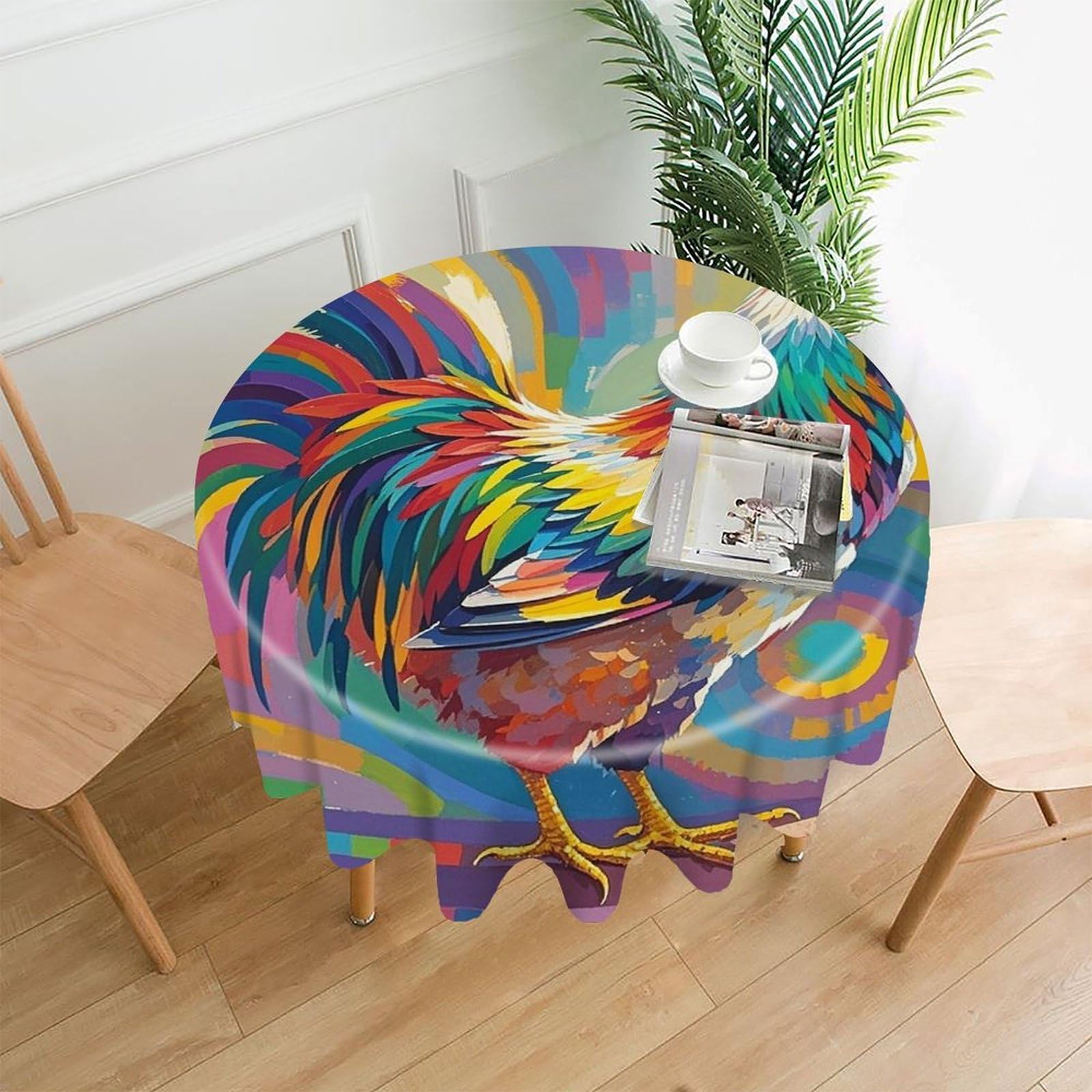 FekiLoot Art Chicken Round Tablecloth Cover 60 Inch Wrinkle Free Washable Polyester Fabric Table Cover Decorative Round Table Cloth for Home Dining Kitchen Party Farmhouse