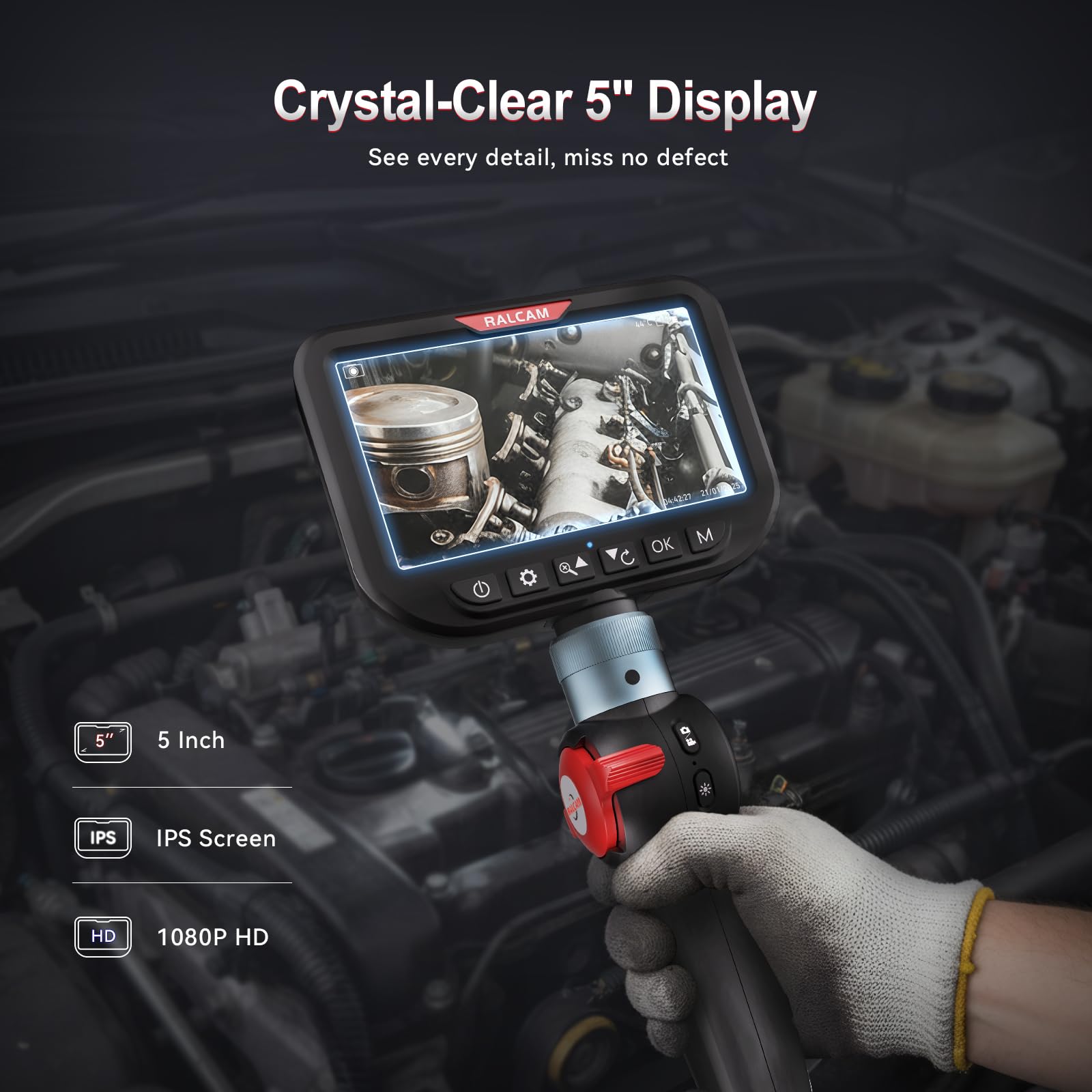 Ralcam Dual Lens Articulating Borescope Camera with Light, Slim Probe — Amazon image 3
