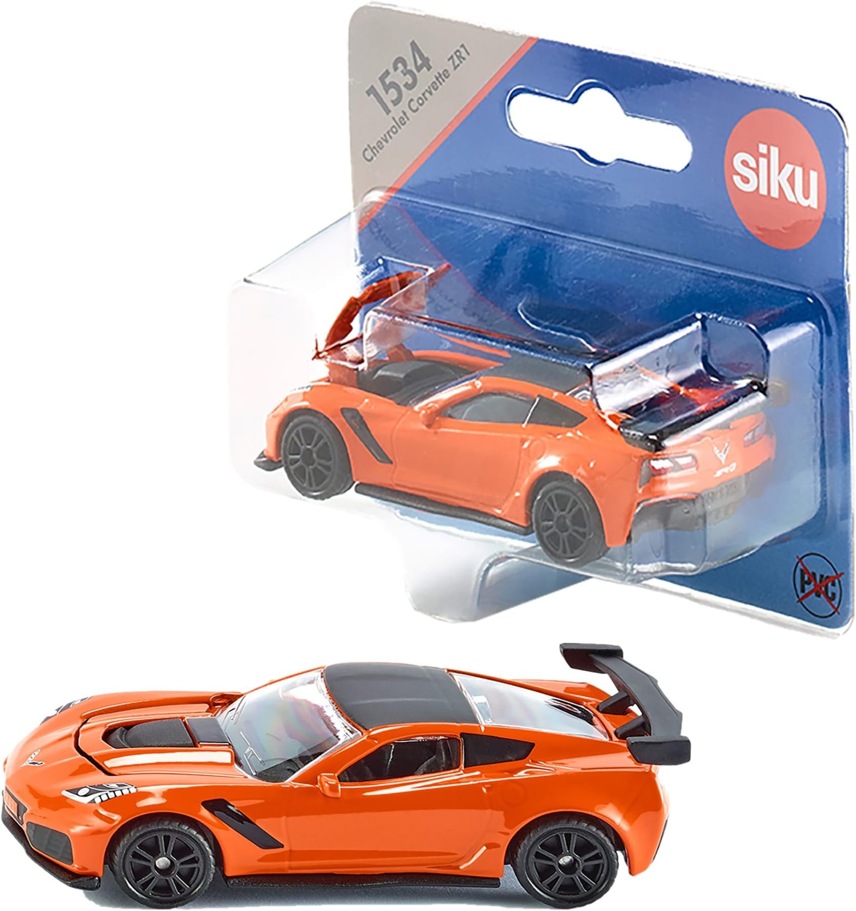 siku 1534, Chevrolet Corvette ZR1, Orange/Black, Opening Bonnet, Toy Vehicle for Children