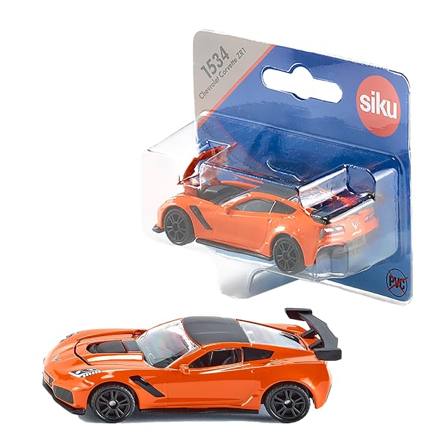 siku 1534, Chevrolet Corvette ZR1, Naranja/Negro, Apertura de capó, Vehículo de juguete para niños