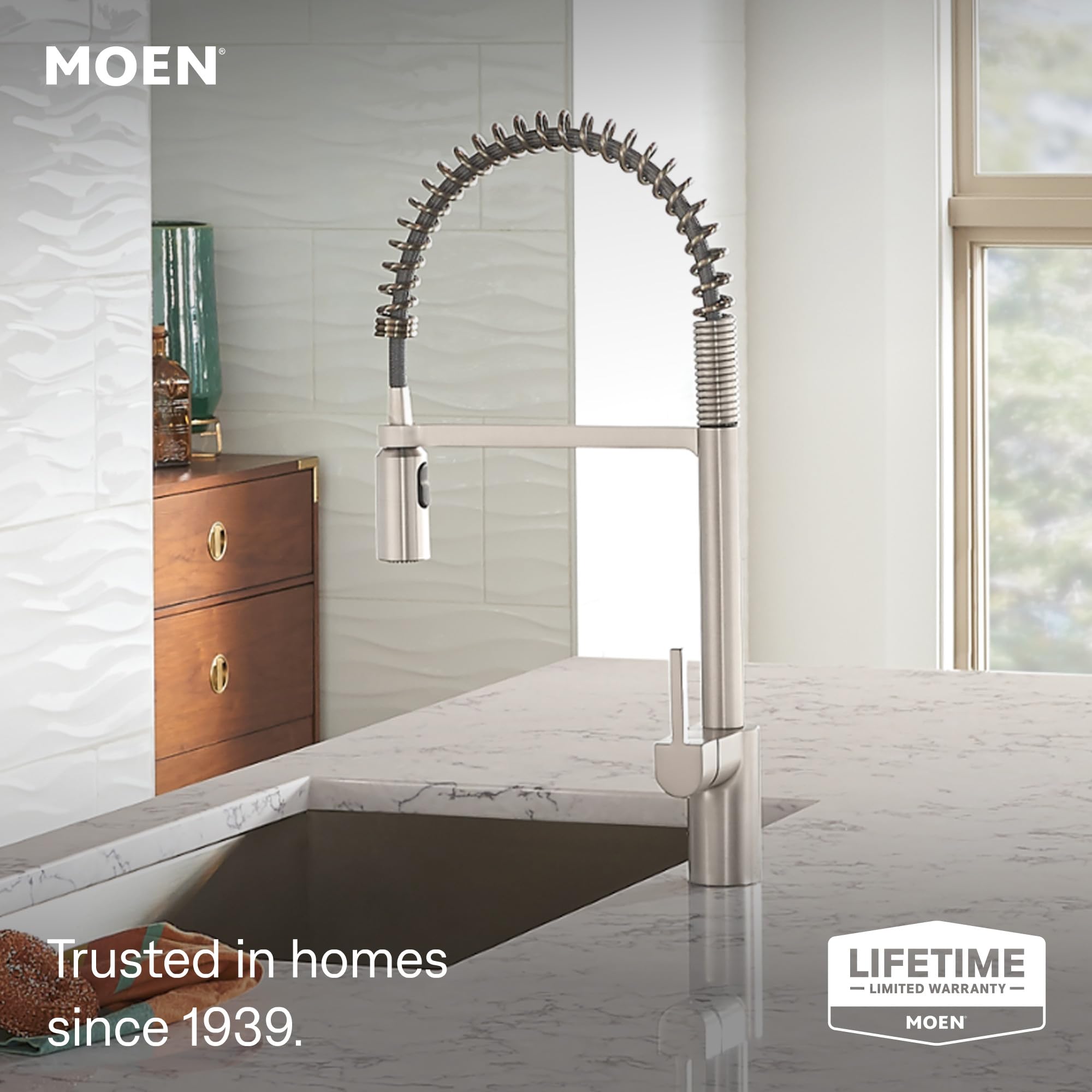 Moen 5923EWSRS Alinear el sensor de onda Motionsense Touchless de una sola manija del grifo de la cocina del alto arco de la extracción, punto resiste inoxidable