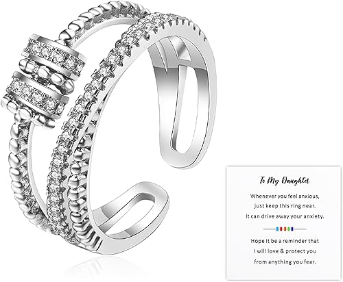 Miniatura 9 de Long tiantian Anillo antiestrés para hija con texto en inglés "To my Daughter", regalo para hija de mamá, anillo de ansiedad para hija, regalos de