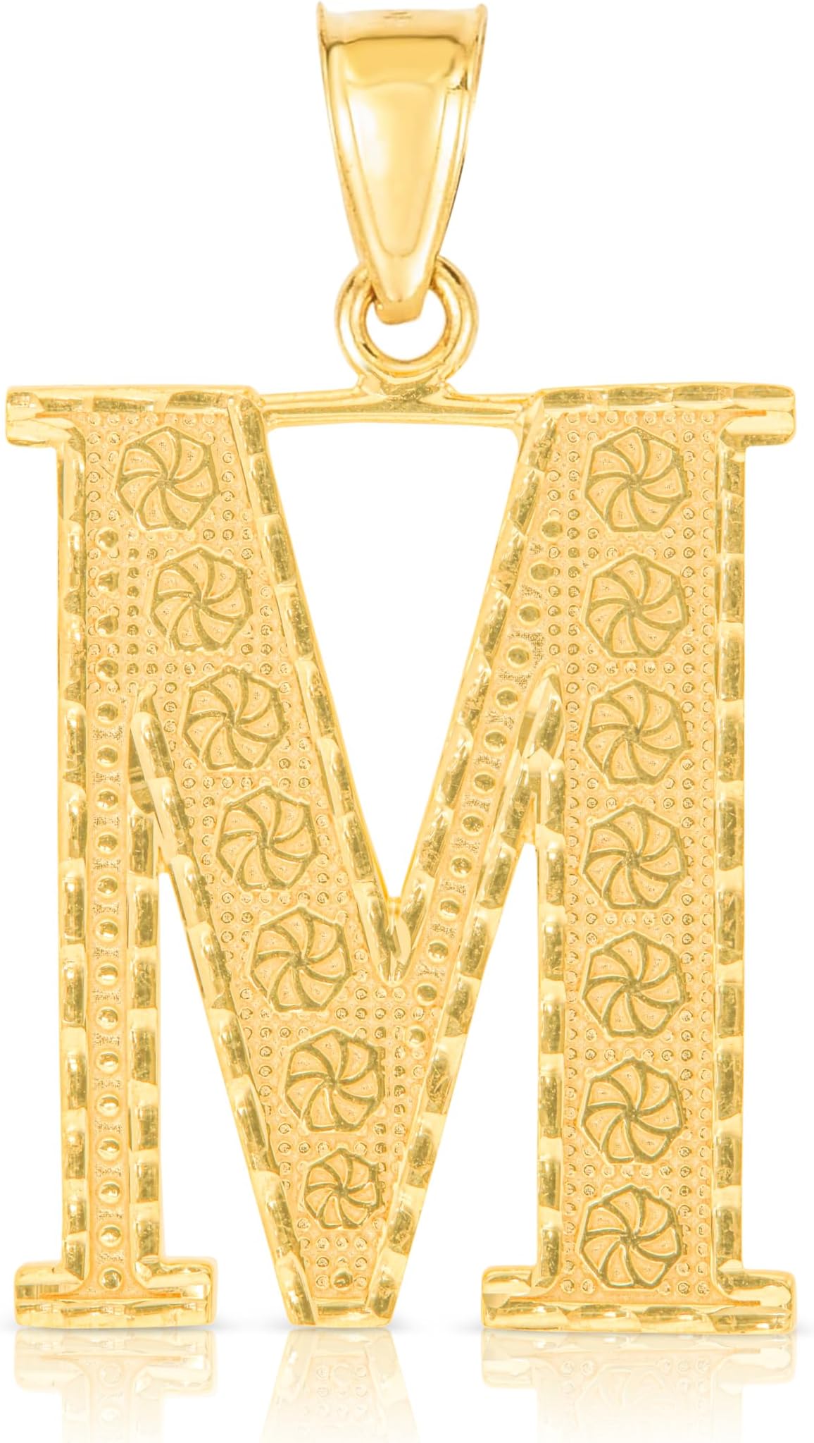 10k Yellow Gold 0.7" Textured Block Letter Initial A-Z Alphabet Pendant with Optional 18" Chain Necklace