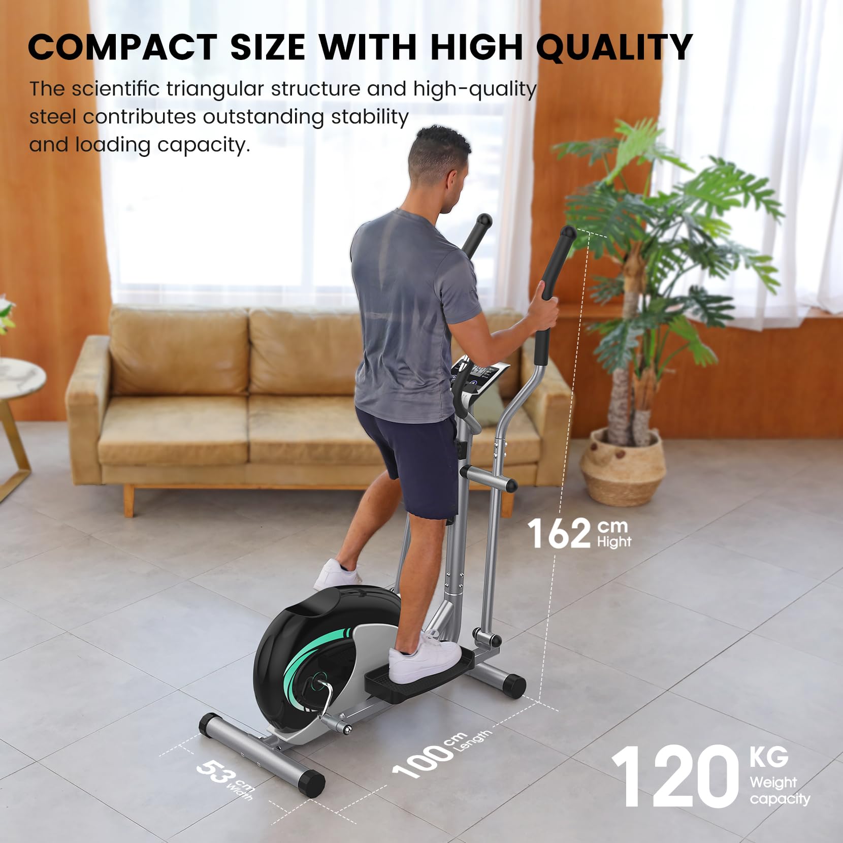 Dripex Elliptical Crosstrainer, Extrem leises magnetisches Ellipsentrainer für den Heimgebrauch, mit 6KG Schwungrad, 16 Widerstandsstufen, Pulssensor, LCD Monitor & Gerätehalterung (Grün)
