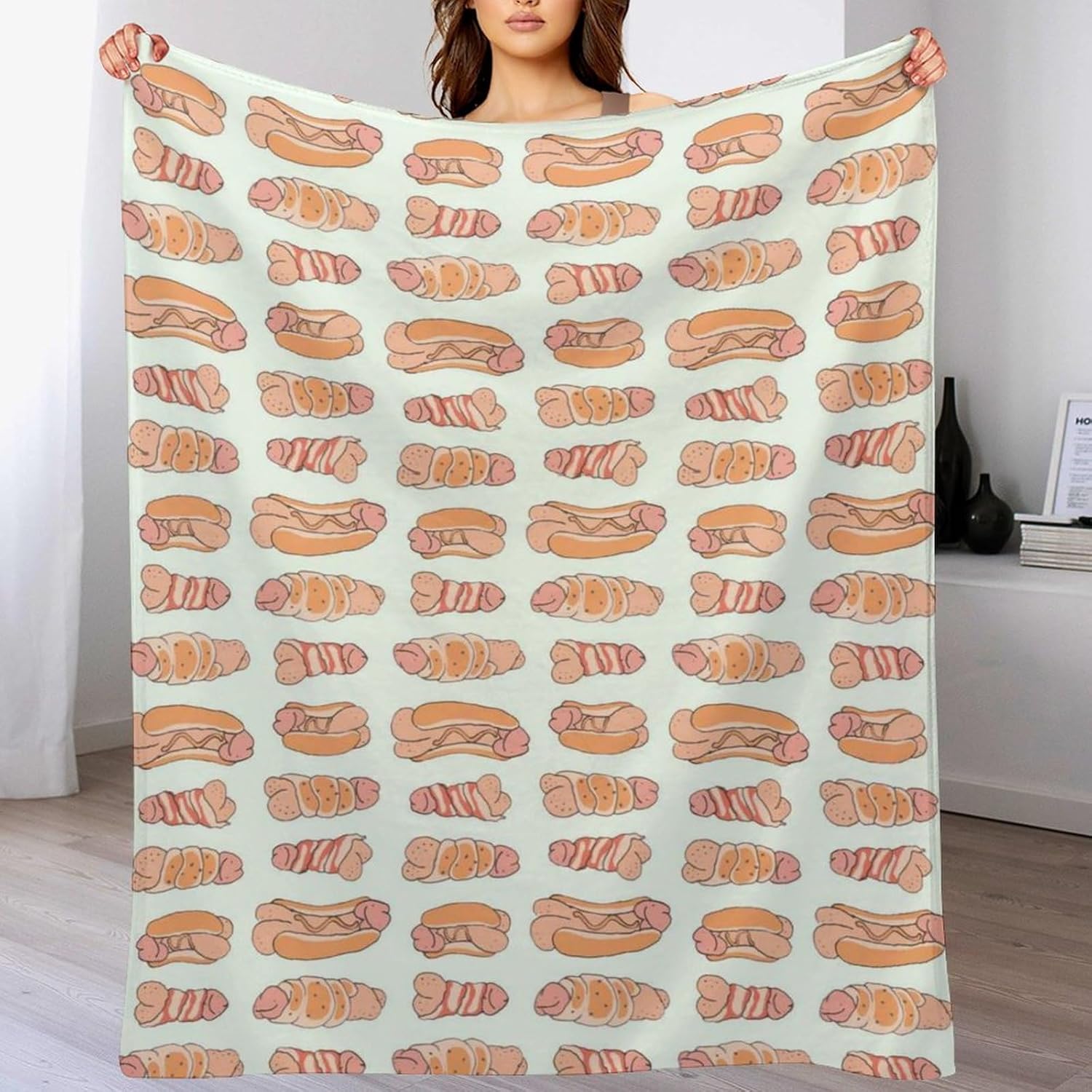 Happy Penis Dick Sweet Bacon Wrapped Throw Blankets Soft Print Blanket Flannel Blanket Sofa Bed Blankets for Women Men Gift