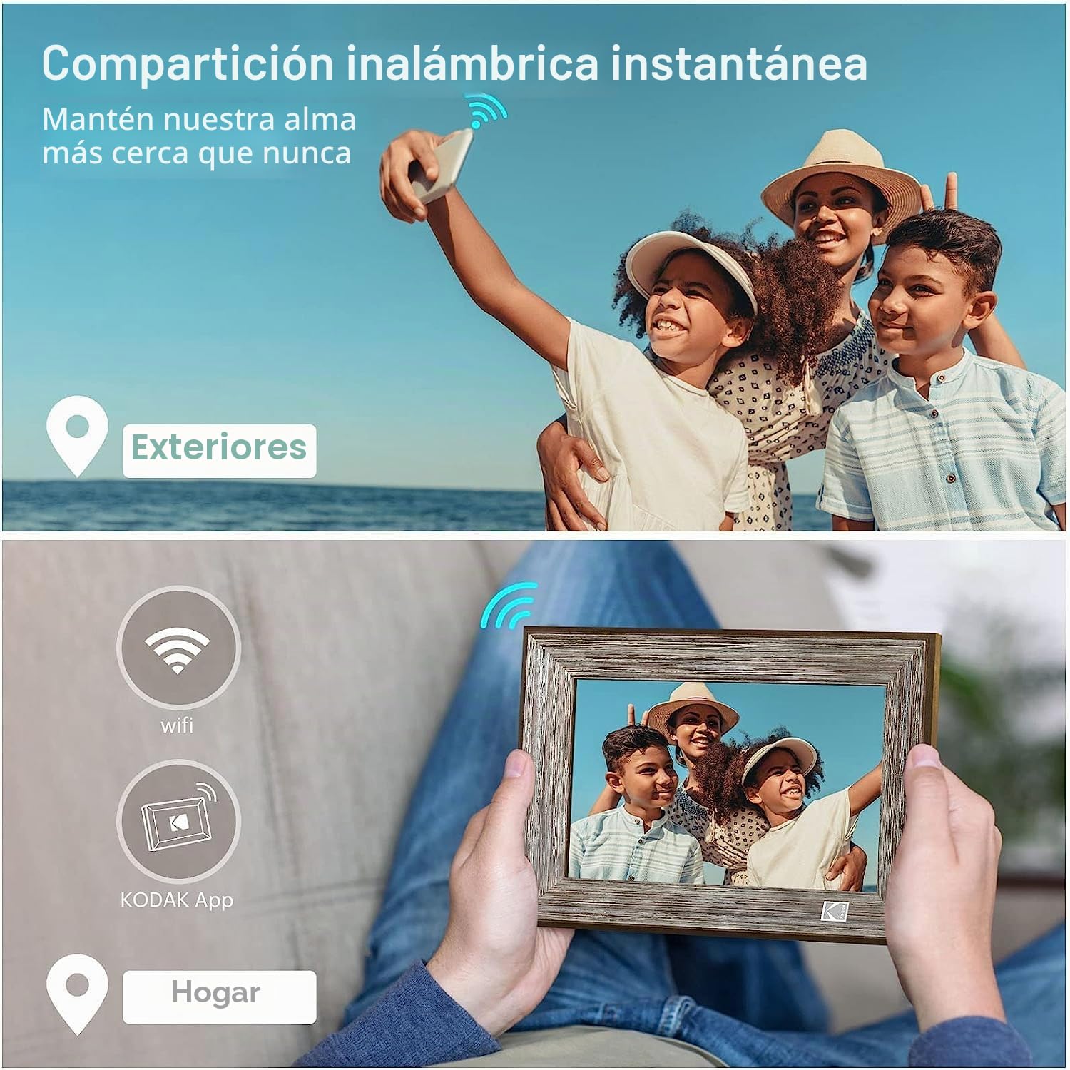 KODAK Marco de Fotos Digital 10 Pulgadas WiFi Clásico de Madera Marcos Digitales, 1280x800 IPS Pantalla Táctil, Marco de Imagen Electrónico con 32GB Memoria, Comparta Fotos o Videos a través de la App