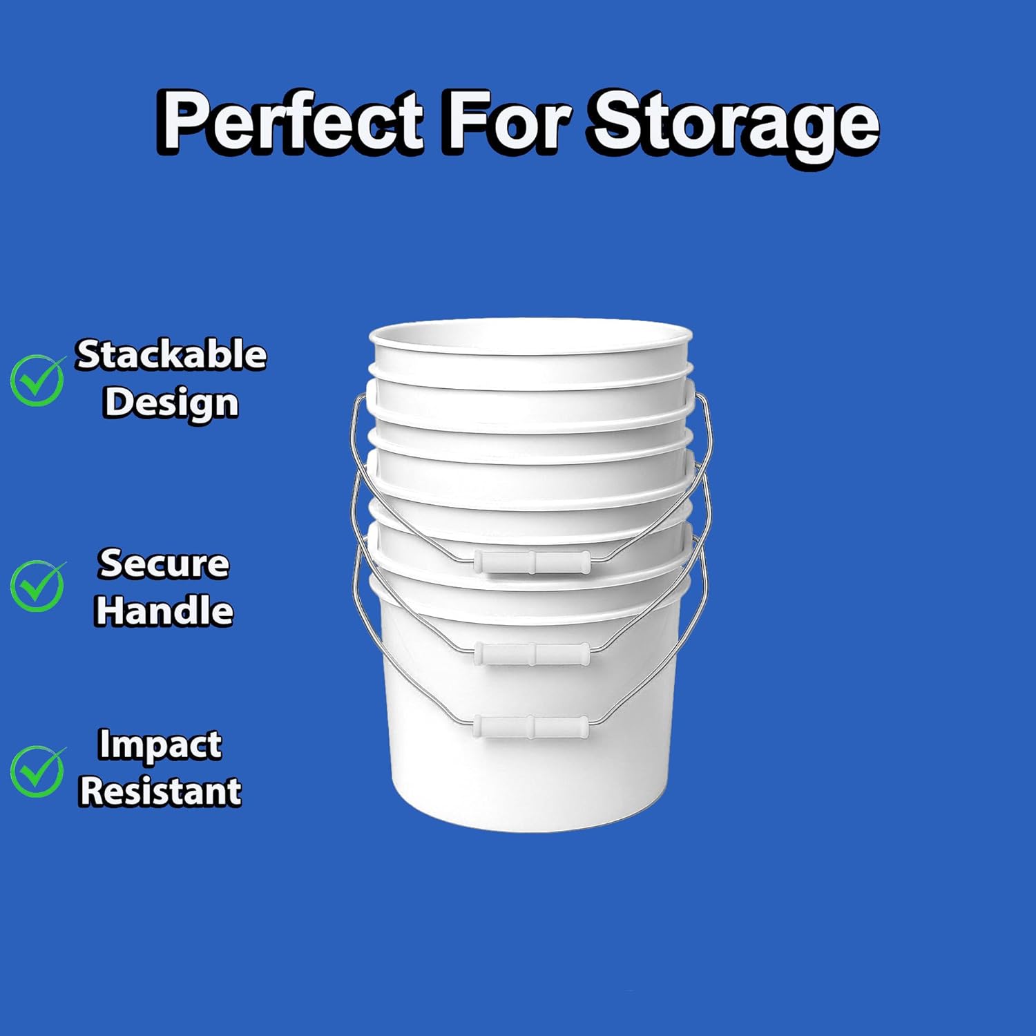 2-Gallon Bucket with Airtight Lid – Made in USA, Food Grade BPA Free Plastic, Heavy Duty Multi-Use, Metal Handle with Grip, Stackable Storage – White, 2 Pack - Image 7
