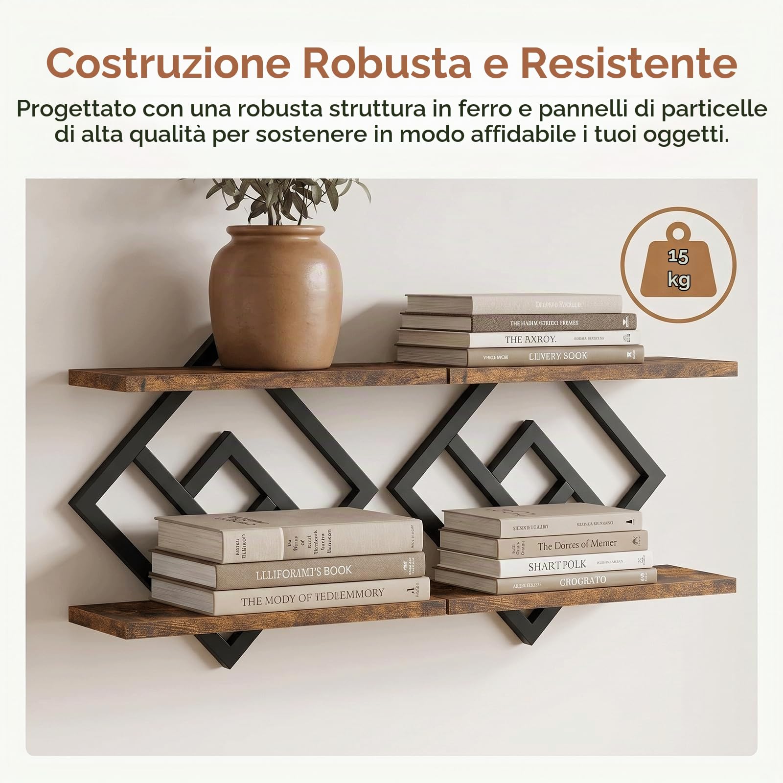 Mensole Galleggianti, Set di 2 Mensole da Muro Design, Mensole da Parete da 40 cm, Ripiano Decorativo Sospeso a 2 Livelli, Mensole Sospese in Legno per Soggiorno, Camera da Letto, Bagno