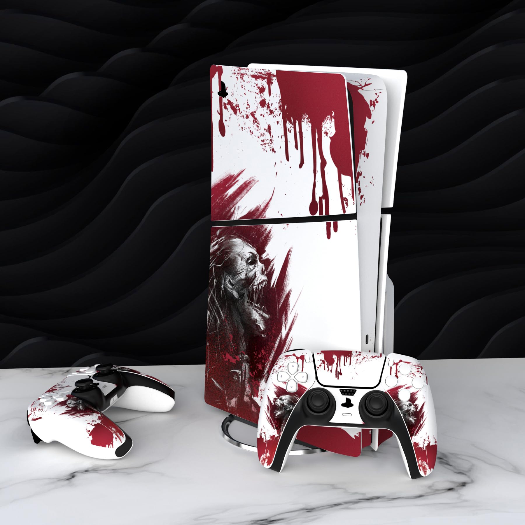 PlayVital Naklejka Akcesoria do ps5 Slim Konsola Zestawy Skórek do ps5 Slim Disc Edition Sticker do ps5 Kontroler&Stacja ładowania&Zestaw Słuchawkowy&Media Remote-Krwawy Zombie