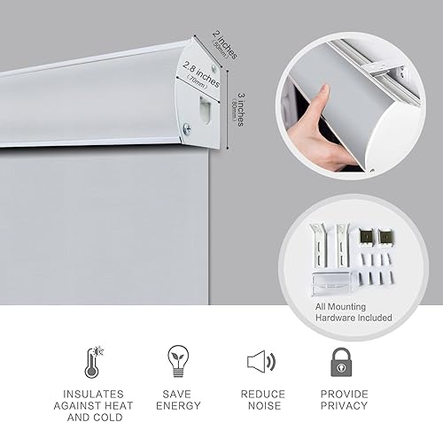 Vista 57 de Yin Yang Persianas opacas con cenefa inalámbrica, cortinas de tela filtrante de luz UV blanca, persianas enrollables con cenefa de metal cubierta