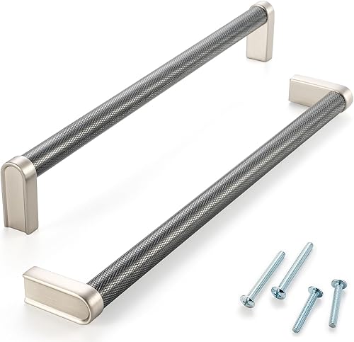 Miniatura 10 de Paquete de 5 tiradores de gabinete de 3–3/4 pulgadas estriado en negro y oro, manijas de gabinete mate en negro y oro cepillado AP1311, herrajes