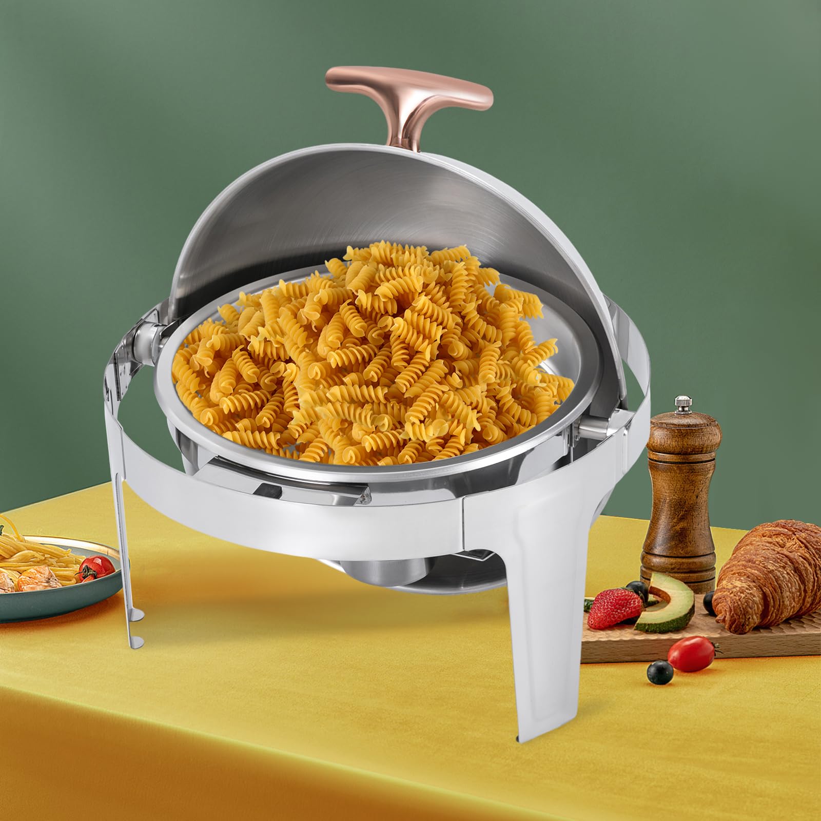 Chafing Dish - Set profesional de 6 litros de acero inoxidable con tapa enrollable, recipiente térmico para alimentos, incluye cuchara, hervidor de alcohol, para catering, buffet y fiesta, etc