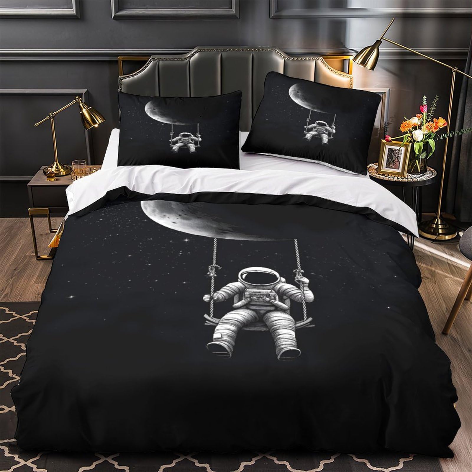 Housse de couette effet ultra doux 3D astronaute anti-acarien lit single