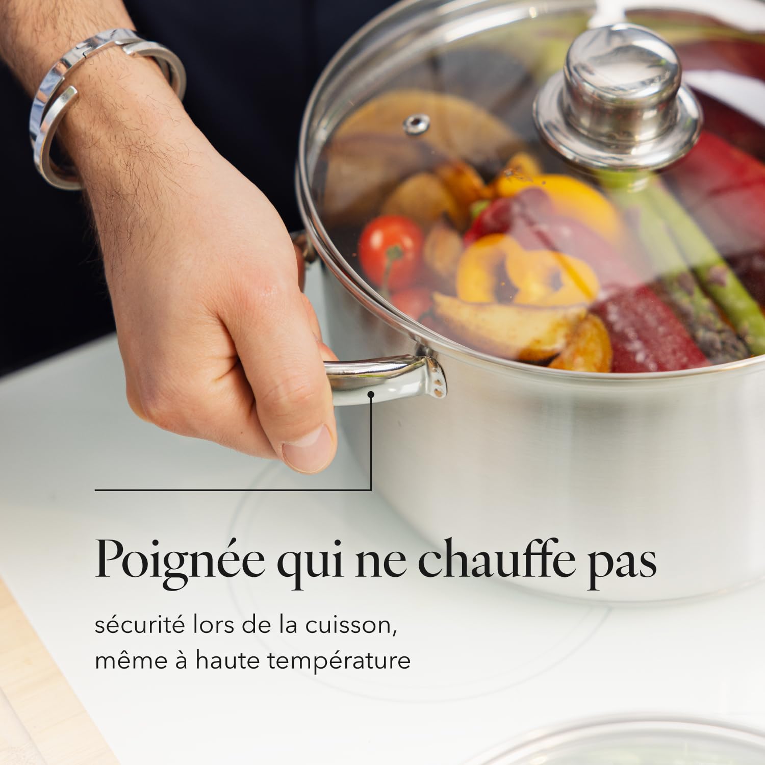FLORINA - Ensemble de Casseroles (Lot de 8) I Casserole Inox POLPO I Pour Induction, Gaz I Avec Couvercle en Verre I Batterie de Cuisine I Acier Inoxydable
