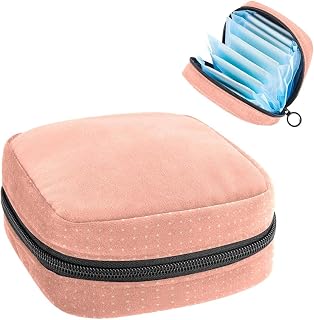 Coral Red Dots Pattern Period Pouch Portable,Tampon Storage Bag for Sanitary Napkins, Multicolor, 4.7x6.6x6.6 in/12x17x17 cm