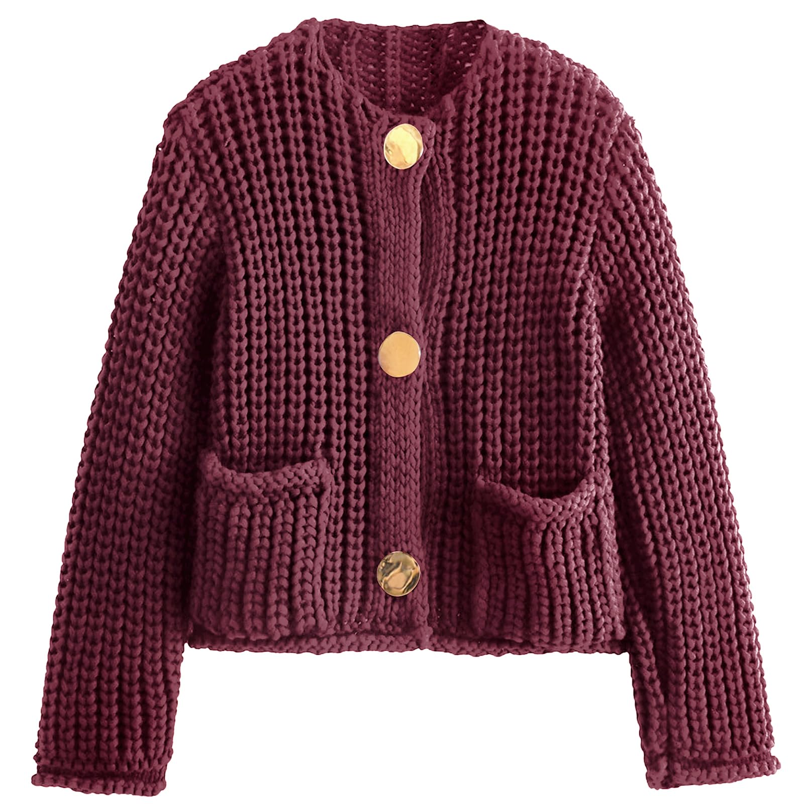 Womens Cropped Cardigan Sweaters Chunky Open Front Button Down Knit Sweater Long Sleeve Loose Cardigan Outerwear-image-39