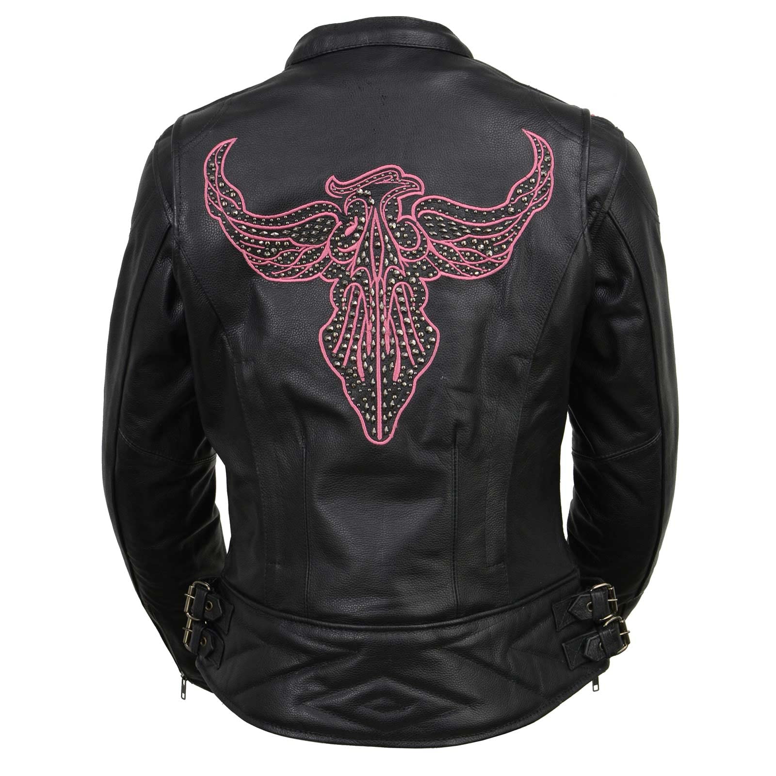 Milwaukee Leather MLL2570 Womens Phoenix Embroidered Black and Fuchsia Pink Leather Motorcycle Jacket - Medium — view 4