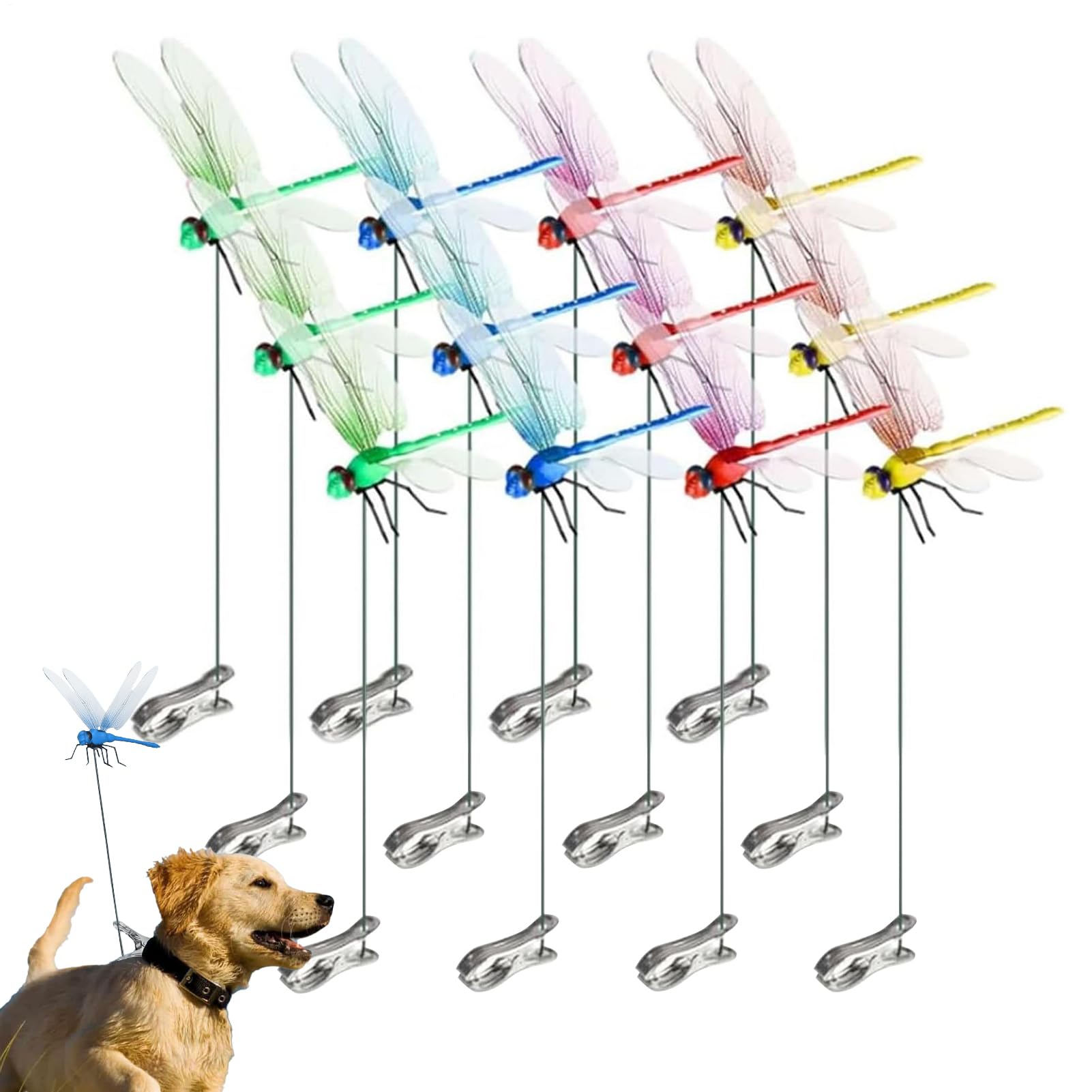12 Pack Fake Dragonfly Clip, Dragon Fly Clips For Repellents, 3D Garden Decor, Outdoor Realistic Flying Motion Garden Decor, Longevity, Beautify Any Space For Decor Craft