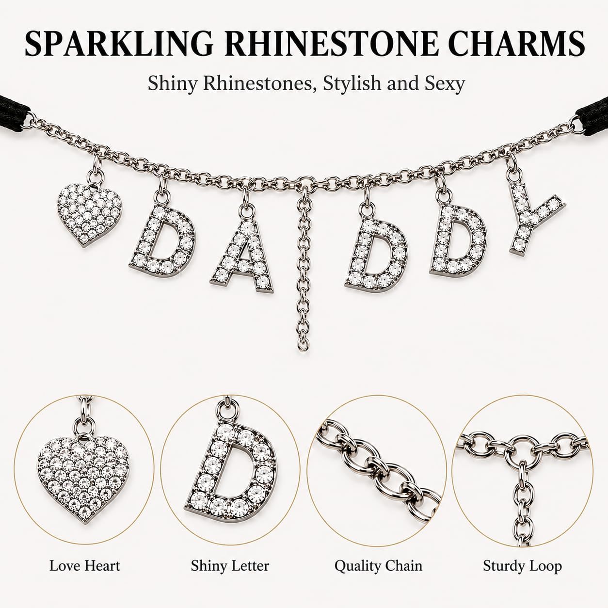 Sexy Underwear for Women G-String Thongs Rhinestone Letter Chain Adjustable Silk-Smooth Panties Cute Funny Lingerie