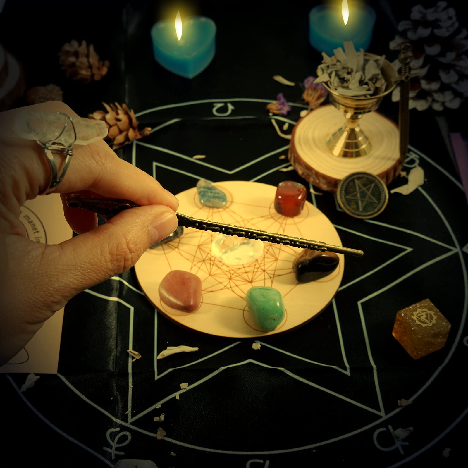 Witchcraft Supplies zestaw kryształów, kamienie lecznicze z 7 kamieniami czakr, szałwią, berłem, gwiazdą, mieczem, graalem, do medytacji duchowego uzdrawiania, zestaw startowy Witchcraft