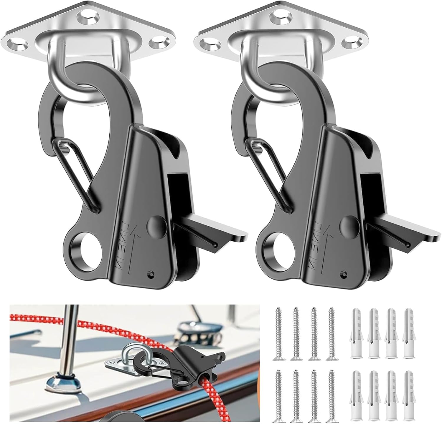 Boat Anchor Hook+Marine Hook Loop,Stainless Steel Anchor Hook,Boat Anchor Hook Sliding Hook,Knotless Anchor,Boat Anchor Hook Clip for Speedboats,3/8"-5/8" Rope