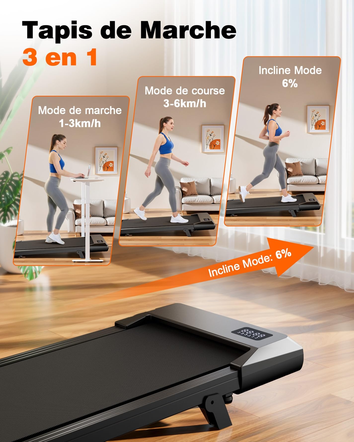 Superun Raceable Tapis de Course 136KG Capacité avec APP Contrôle Walking Pad