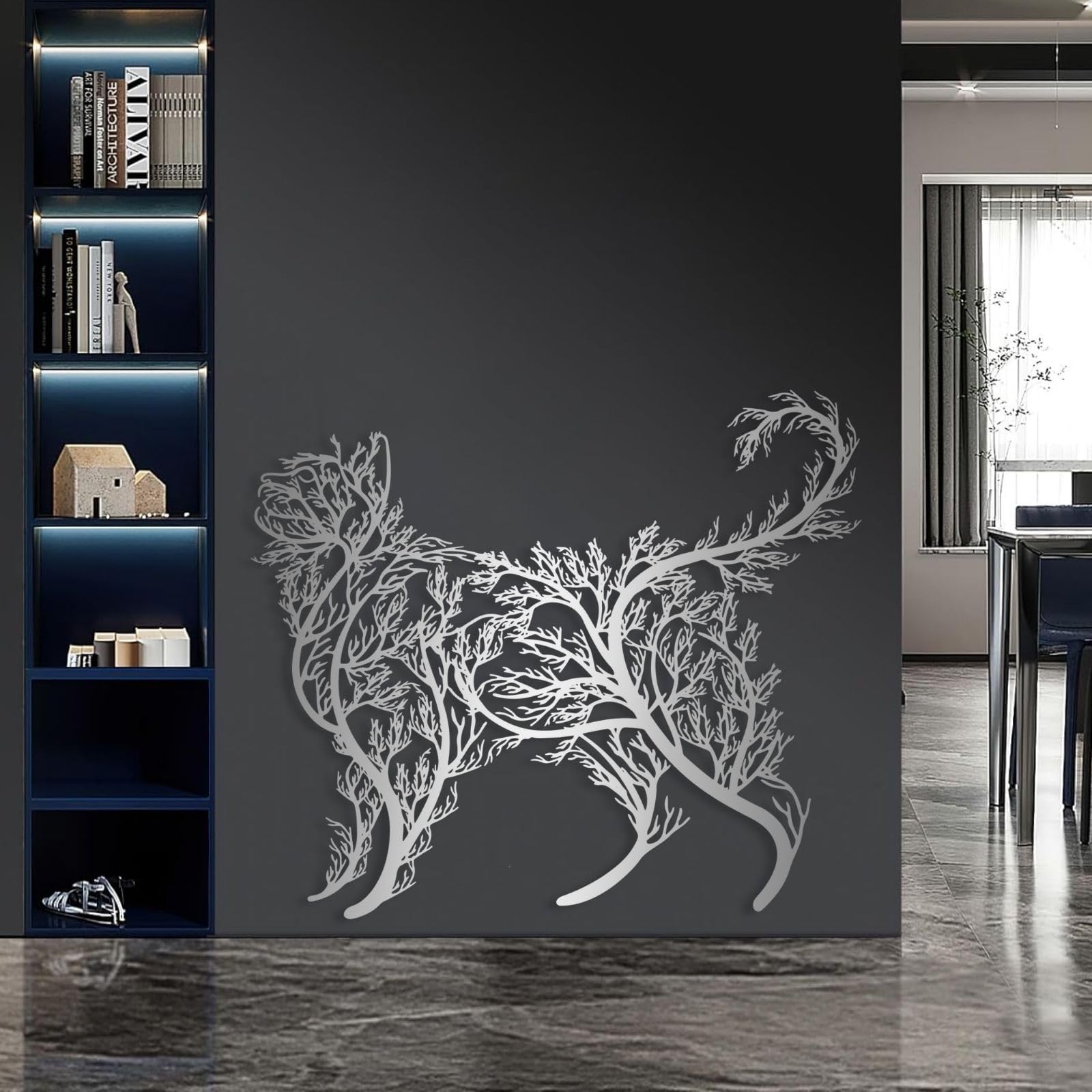 Decoración De Pared De Metal Árbol Decorativo con Forma De Gato Letrero Grande para Sala De Estar Regalo para Amantes De Los Gatos 90 X 78 Cm Blanco.