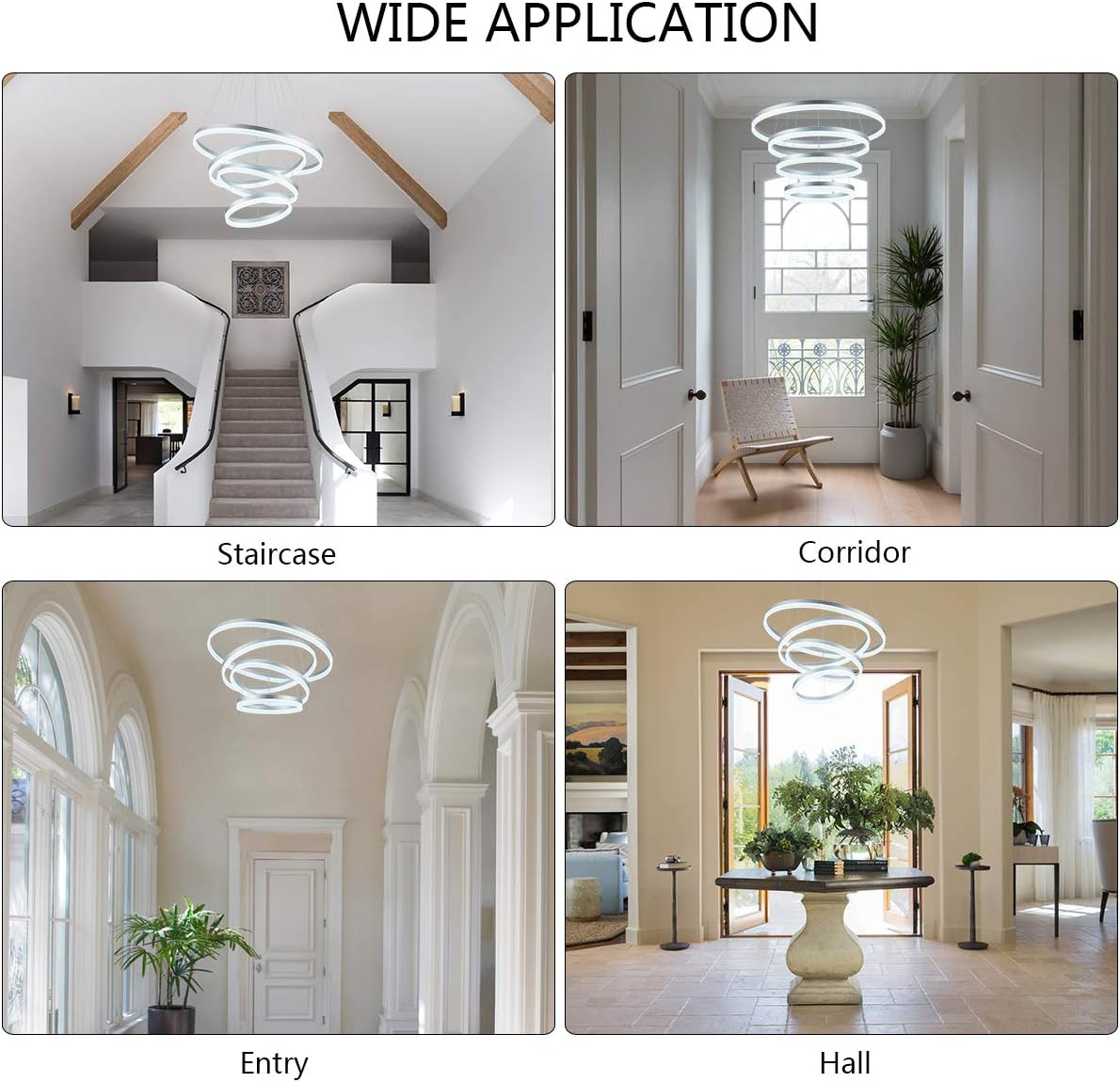 🔥 Flаѕh Sаlе ROYAL PEARL Modern LED Modern Chandelier 4-Rings Circular Pendant Light Flush Mount Pendant Lighting for Living Room Dining Room, Dimmable 6000k, Silver