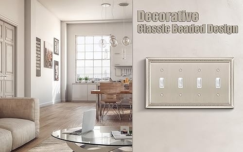 Vista 385 de Henne Bery Sunken Pearls - placa decorativa de pared para interruptor (Palanca simple, 2 unidades, níquel satinado)