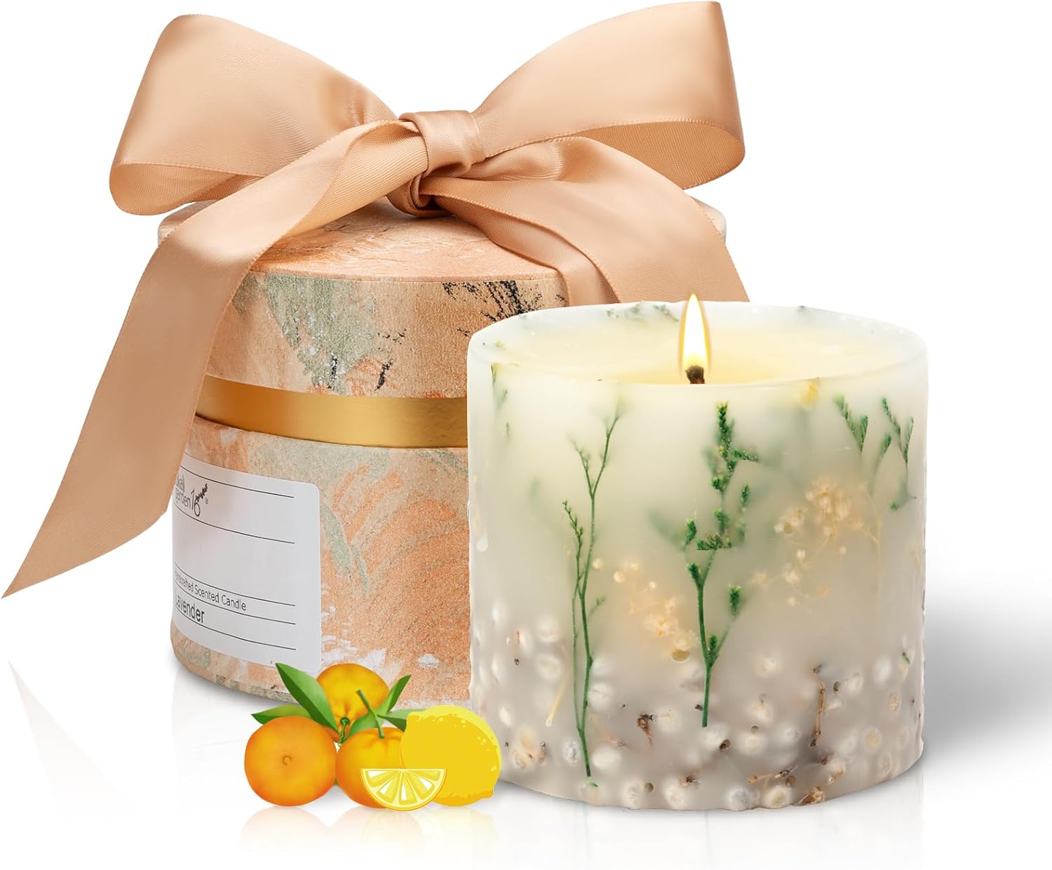Scented Candles for Women,Burning Natural Soy Wax candles for home scented,Natural Pillar Candle with Dried Flowers - Mothers Day Candle for Mom for Home Decor and Relaxation (Lavender Floral)