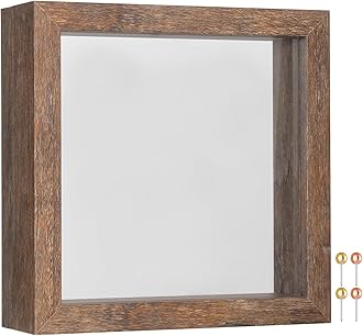 5x5 Small Shadow Box Picture Frame with Soft Linen Back - Push Pins Included, Memory Shadow Box Display Case for Bouquet Awards Medals Wedding Photos and More, Rustic Brown