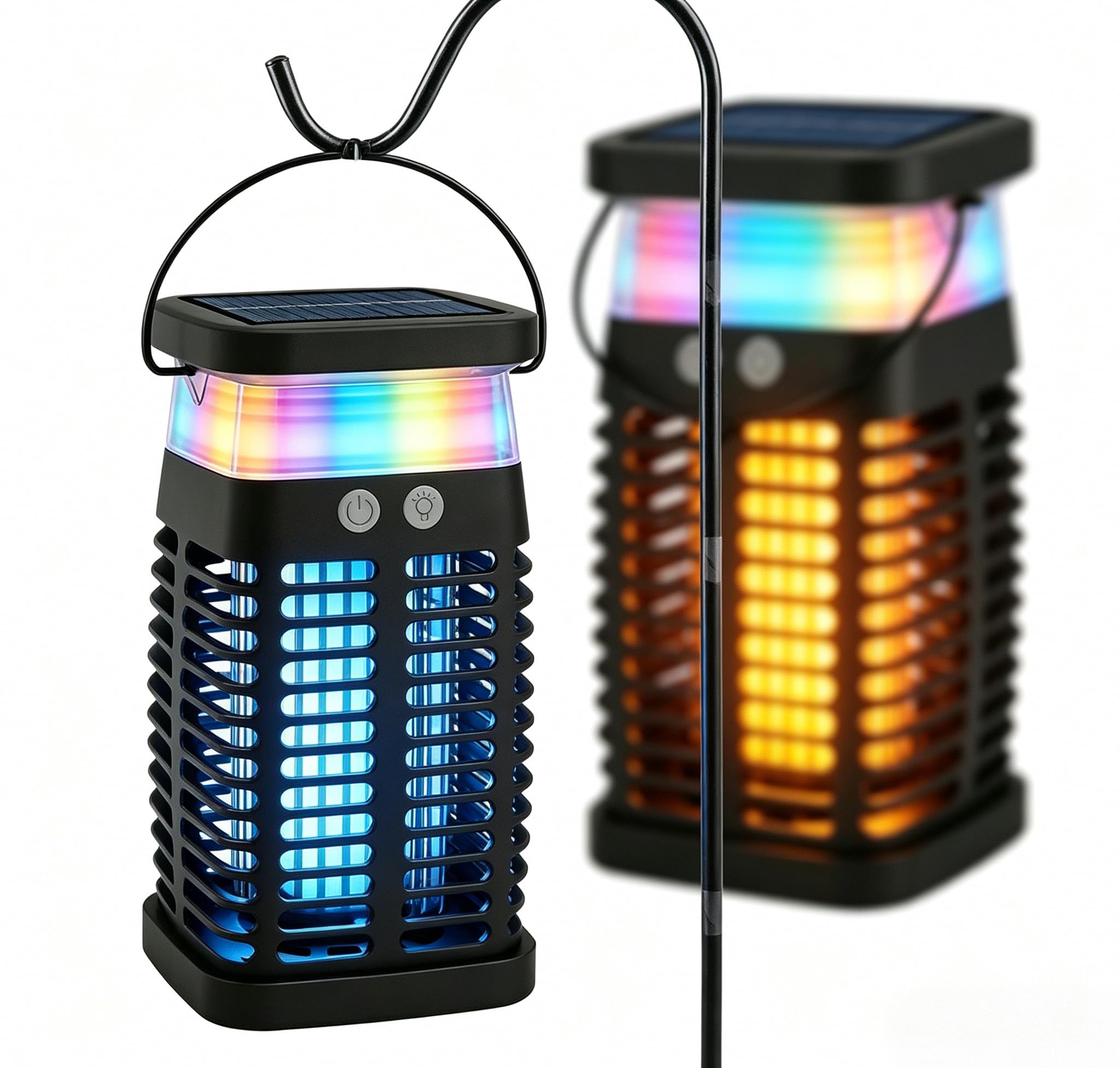 Eliminador de insectos para interiores y exteriores, matamoscas solar con luz RGB y lámpara de lectura, portátil y recargable, matamoscas impermeable para el hogar, patio, patio trasero