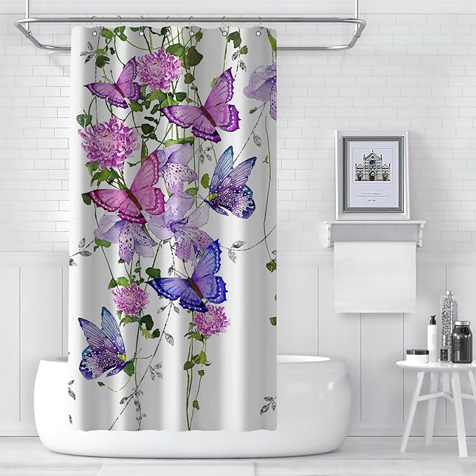 chiinvent Purple Butterfly Shower Curtains for Bathroom