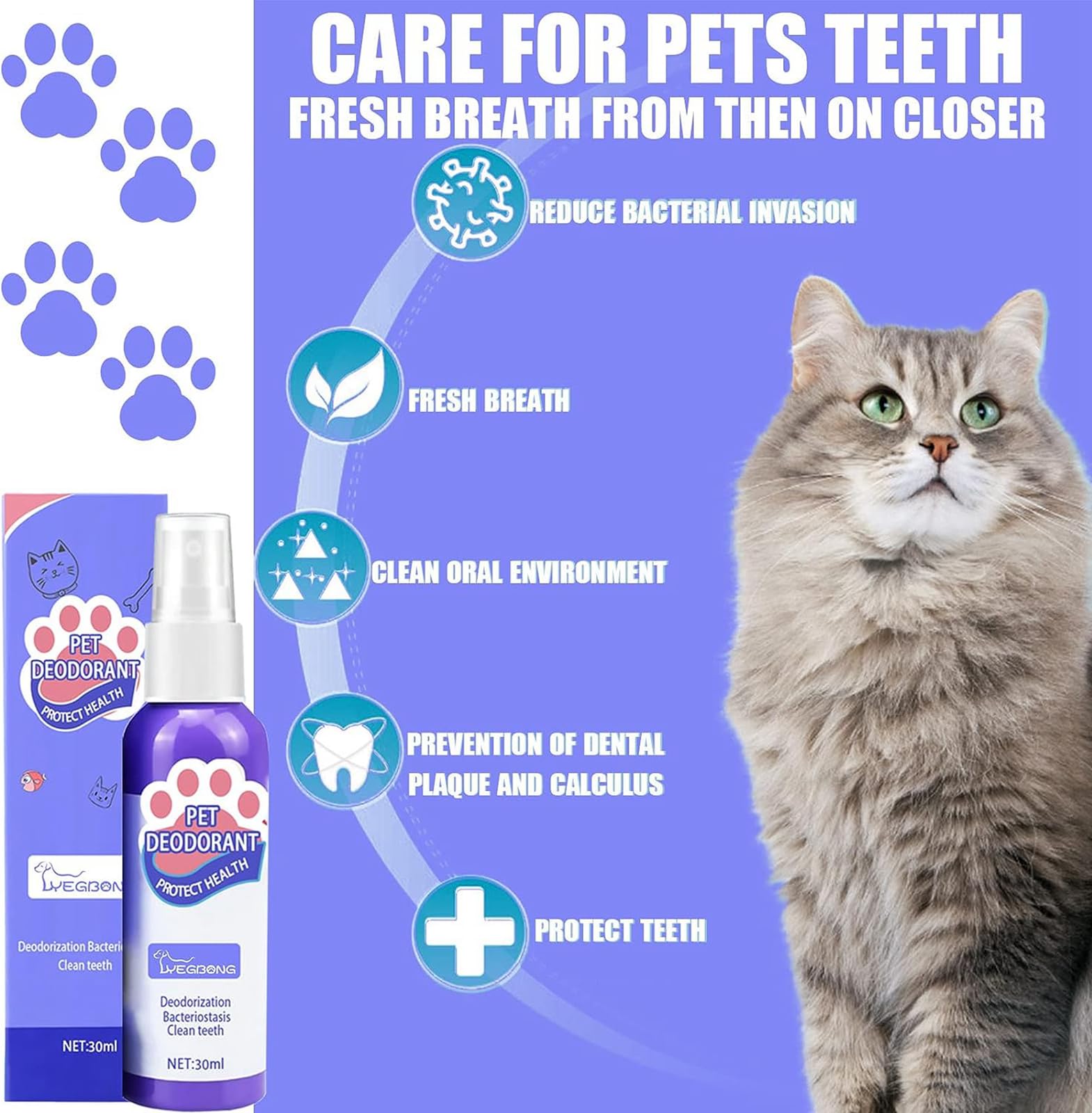 Spray de nettoyage des dents pour chiens et chats, nettoyant pour dents d'animaux domestiques, soins dentaires pour animaux de compagnie, élimination de la mauvaise haleine des animaux de compagnie,
