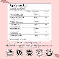 Vista 2 de Cápsulas de pimienta de cayena, mezcla 7 en 1 con espino, jengibre, remolacha, ajo y cúrcuma, 120 cápsulas veganas, suministro de 2 meses, píldoras