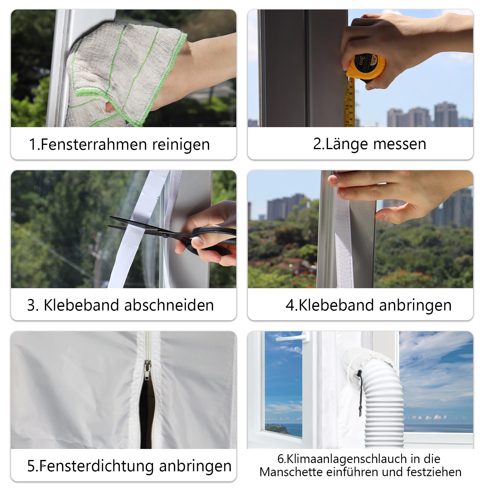 400 cm de aire acondicionado para ventanas con puños, universal para ventanas batientes y aire acondicionado, juego de sellado portátil para climatizadores móviles y secadoras de ropa