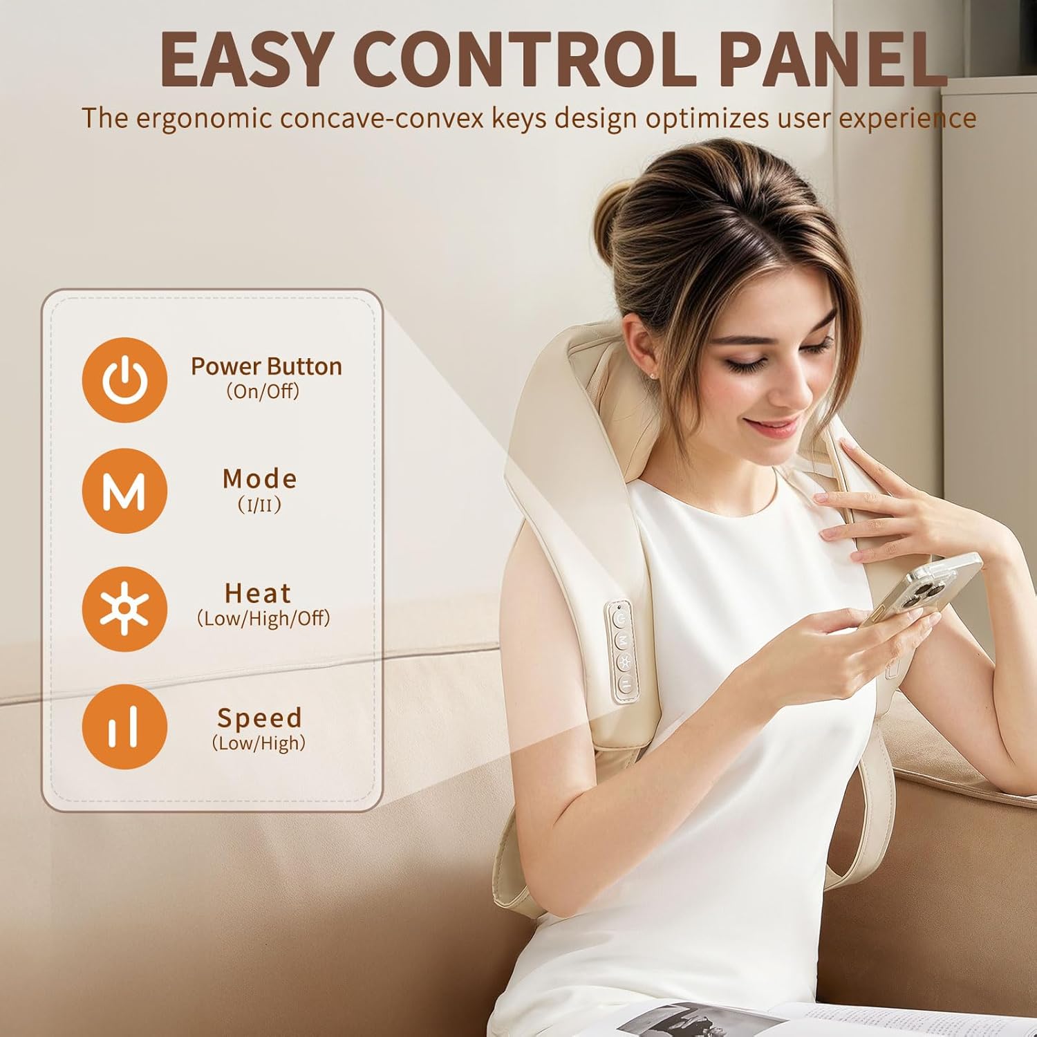 iRest 4D Cordless Neck and Shoulder Massager with Heat, Electric Deep Tissue Kneading Neck and Back Massage, Rechargeable Gift for Dad Mom Friend, Beige