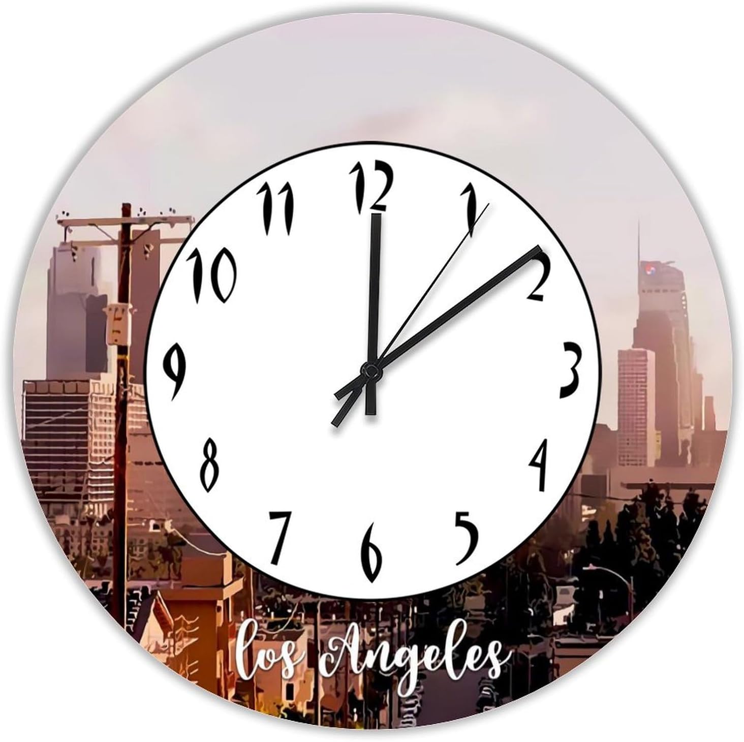 Wood Wall Clock Los Angeles Hanging Clock Los Angeles City View 15in Silent Non-Ticking Battery Operated Wall Clock Decorative for Office School Kitchen Bedroom Living Room