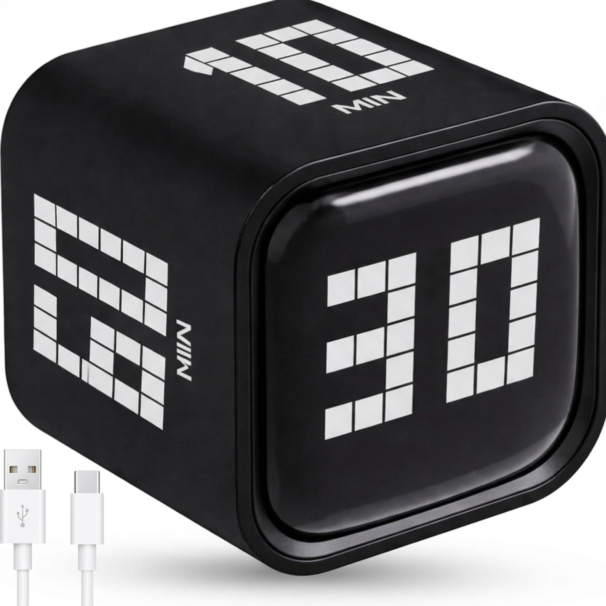 Digital Pomodoro Timer Cube, Rechargeable Type-C Productivity Countdown Clock for Study, ADHD, Kids, Kitchen, 5, 10, 30, 60 Minutes Presets with