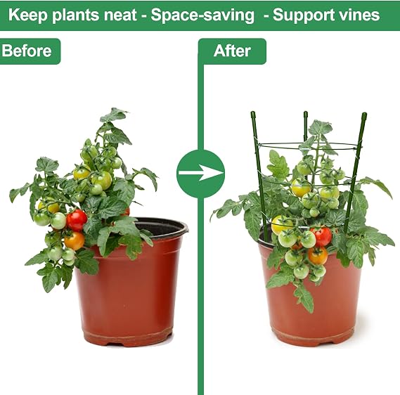 18 Small Plant Support Tomato Cages, 4 Pack Adjustable Garden Trellis for Indoor Outdoor Climbing Plants, Peony Flower Stakes with 66ft Garden Twist Ties, Green Metal Plant Cages for Pots & Garden