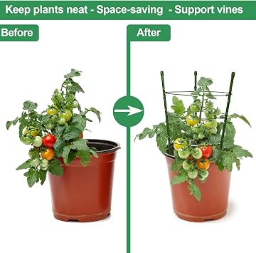 18 Small Plant Support Tomato Cages, 4 Pack Adjustable Garden Trellis for Indoor Outdoor Climbing Plants, Peony Flower Stakes with 66ft Garden Twist Ties, Green Metal Plant Cages for Pots & Garden