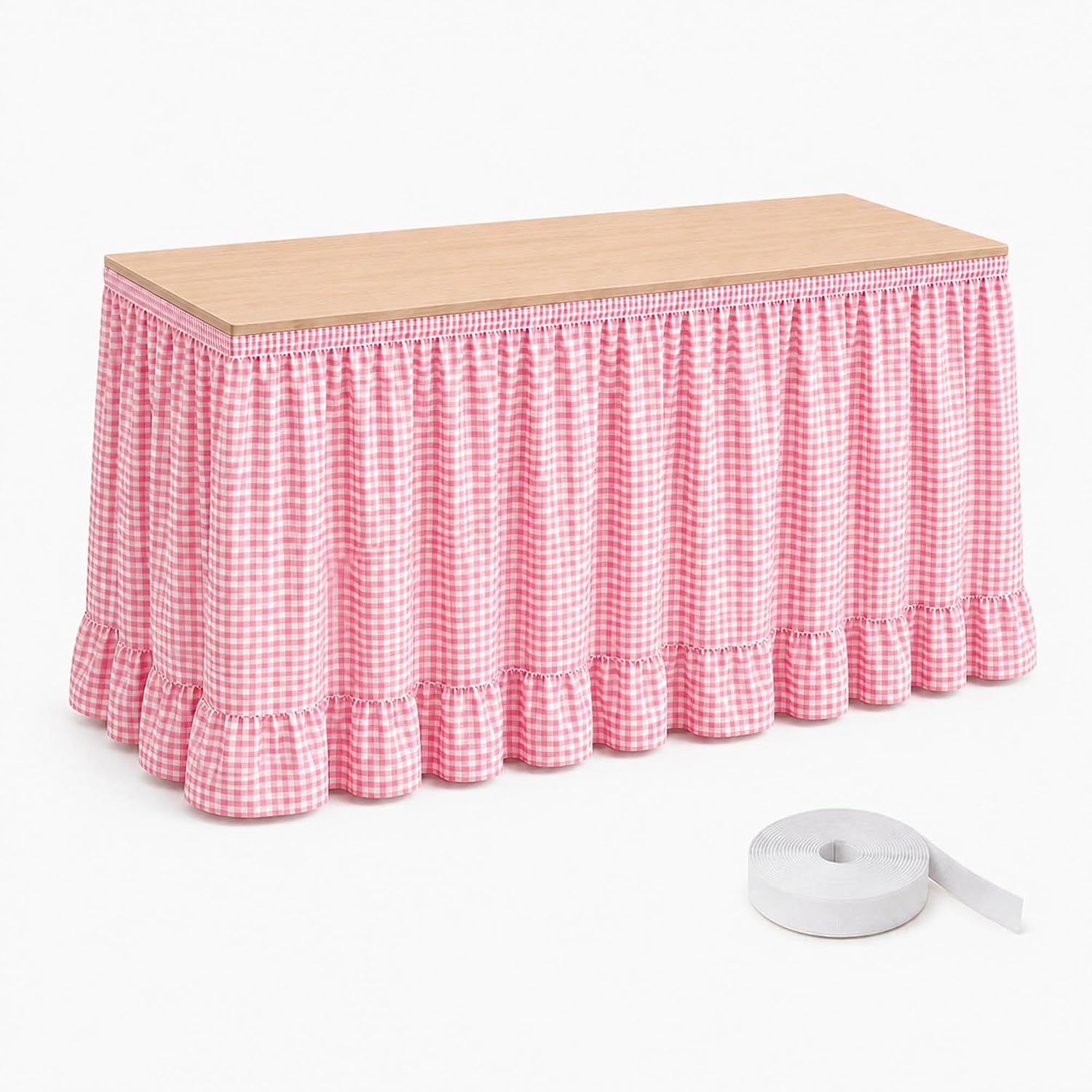 Gingham desk skirt, desk skirts for teacher desk, 6ft ruffle table skirt