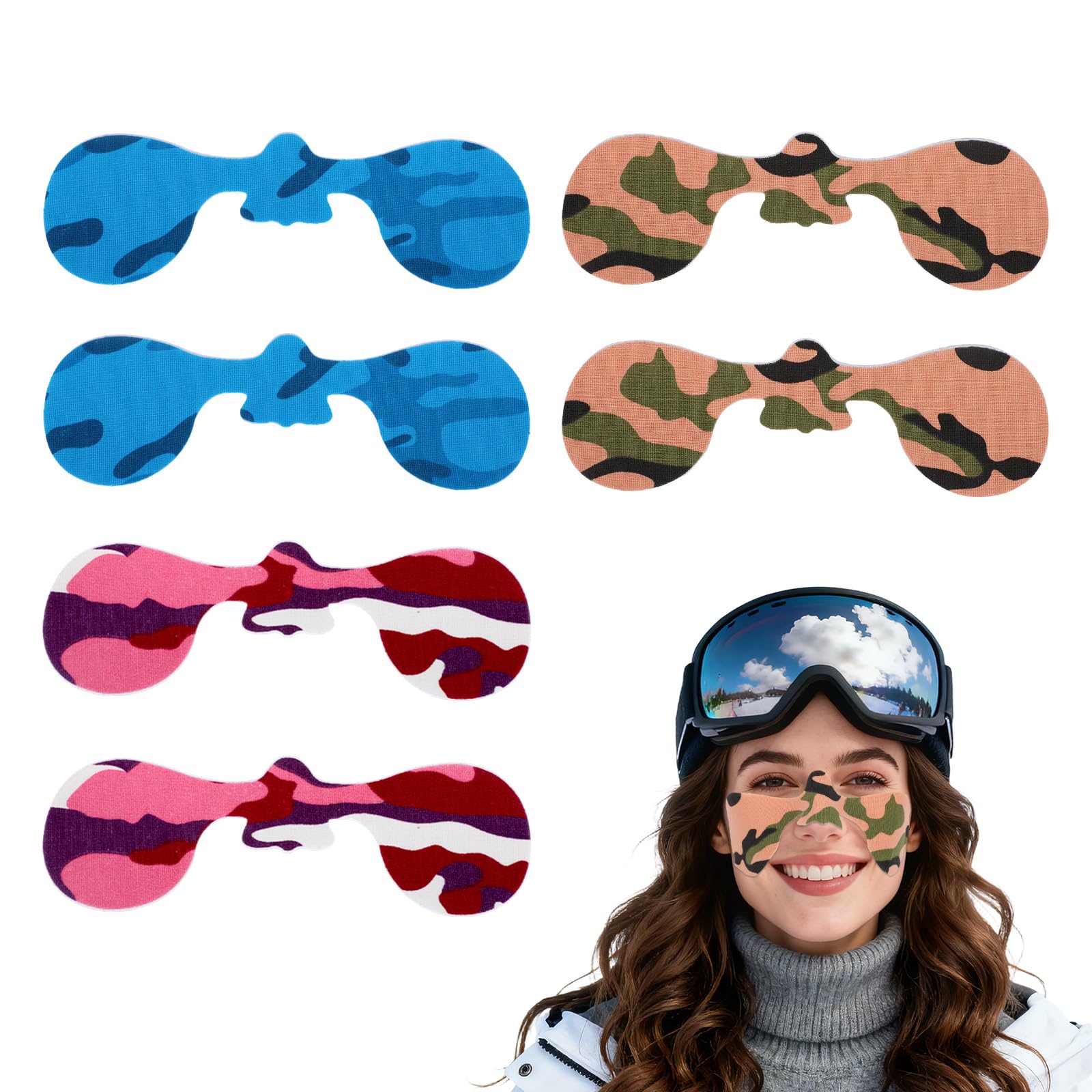 Pack of 6 Windproof & Anti-Frost Face Stickers for Skiing and Snowboarding, Camouflage Ski Mask Sticker Breathable Nose Cheek Sticker for Women Men Winter Outdoor Cold Face Protection-picture-27