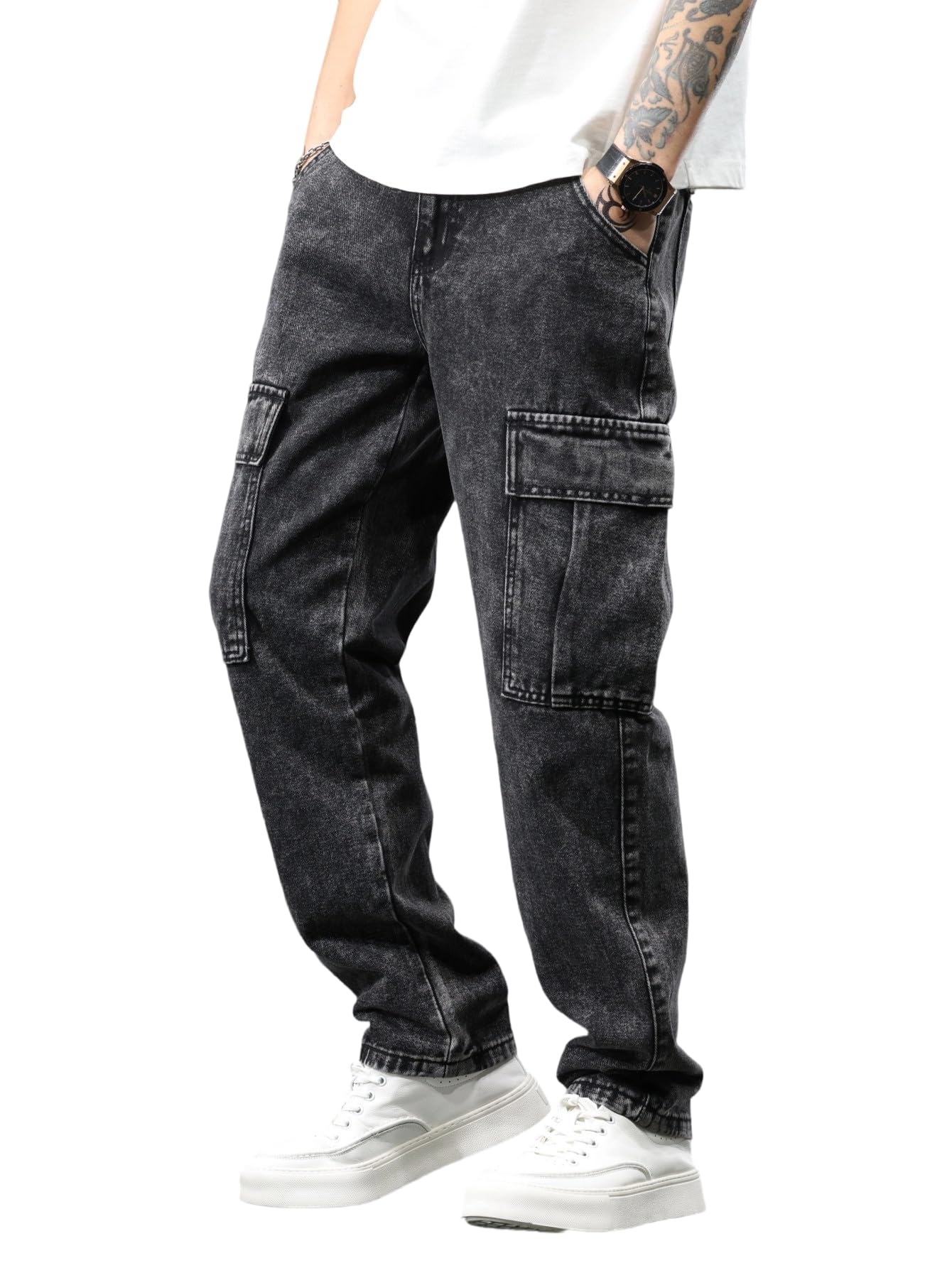 Zewool Herren Baggy Cargo Jeans mit Weitbeinschnitt im lockeren Oversize Schnitt Hip Hop Streetwear Denimhose aus Jeansstoff