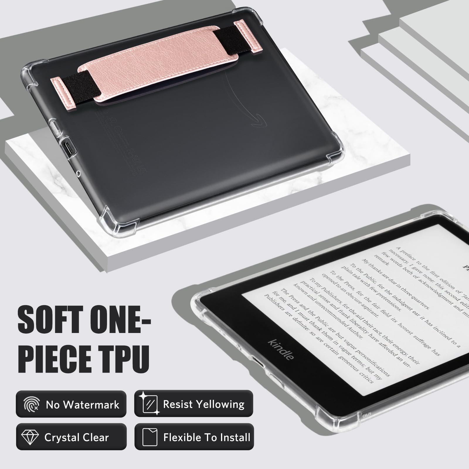 iDLEHANDS Transparente Schutzhülle für 17,8 cm (7 Zoll) Tablets, ultradünn, weich, TPU, transparent, leicht, mit Handschlaufe, Roségold