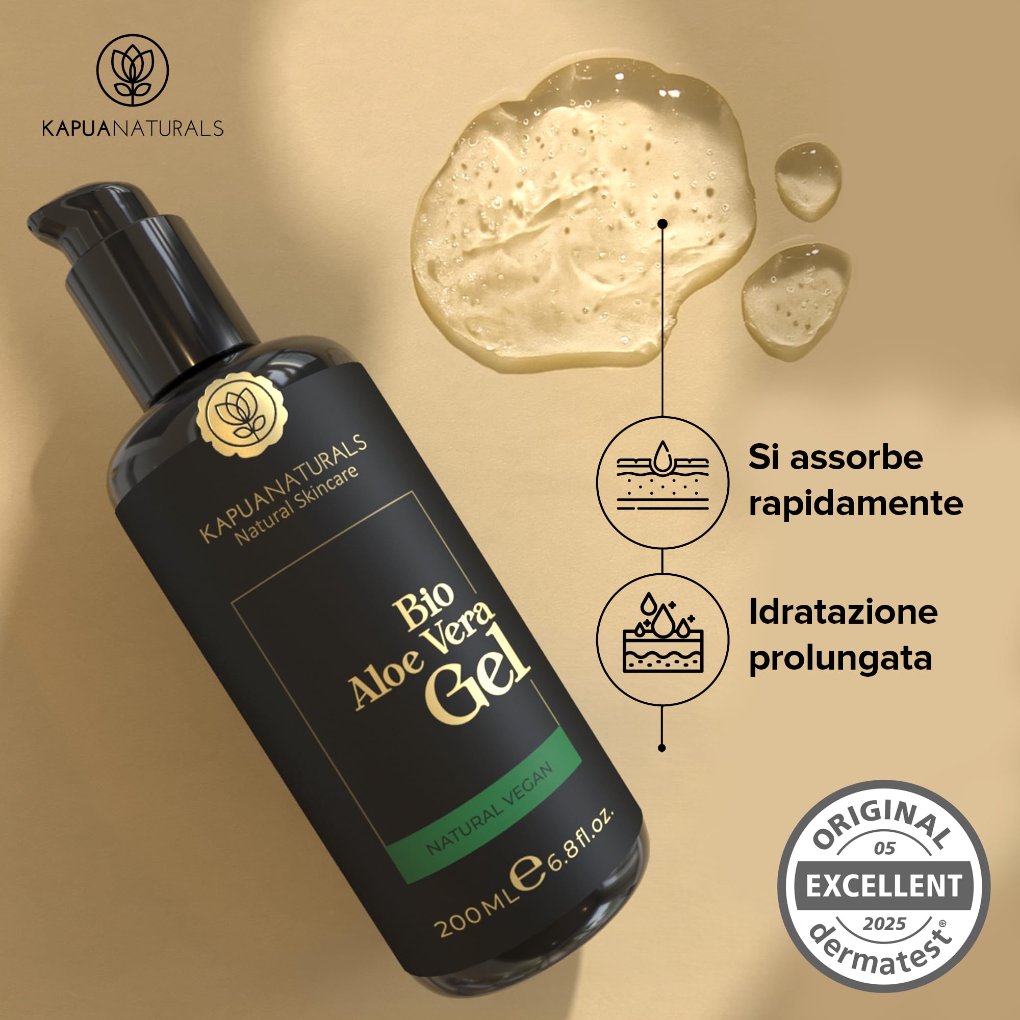 Gel Aloe Vera Puro • Succo puro di aloe vera • Con acido ialuronico e pantenolo • Vegano e senza profumo • Gel puro per viso e corpo • Doposole naturale • Prodotto in Germania