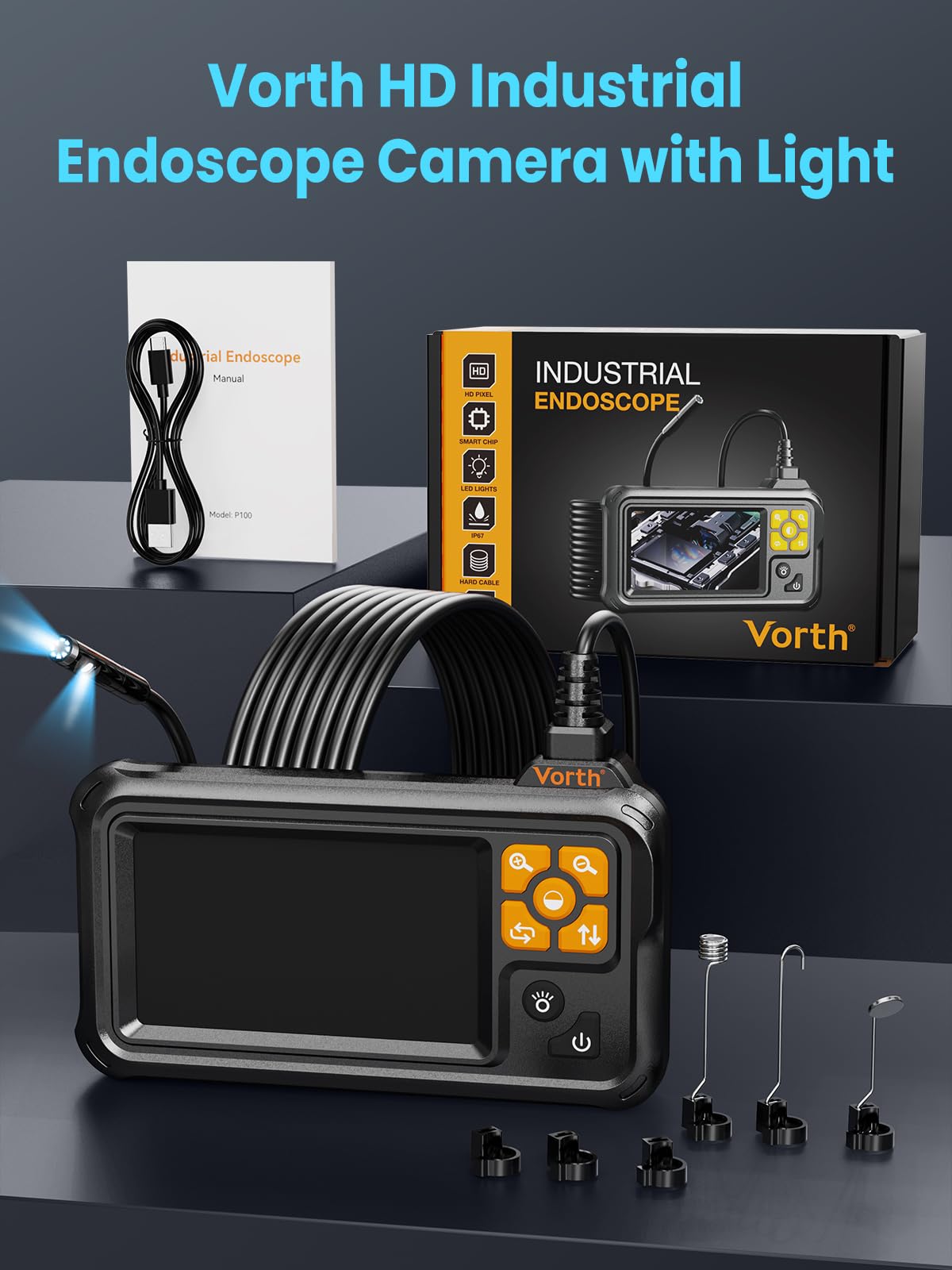 Endoscope Camera with Light, 4.3" IPS Screen 1080P Tools Borescope with 8 LED Lights，Semi-Rigid Cable Snake Camera, IP67 Waterproof Sewer Inspection Men Tool - 16.5FT-Dual Lens — Amazon image 8